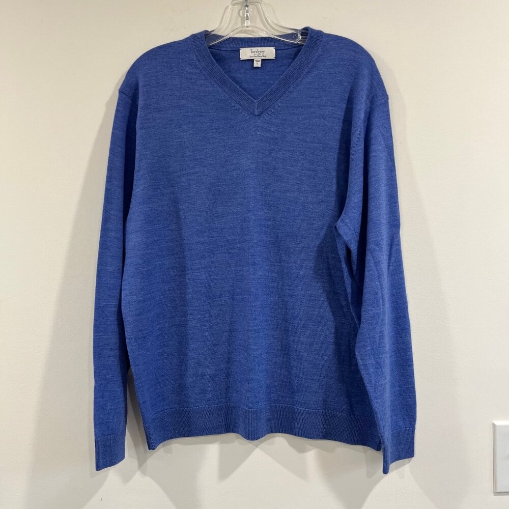 Turnbury Men's Crewneck Sweater 100% Extra fine Merino Wool Sweater Large Blue